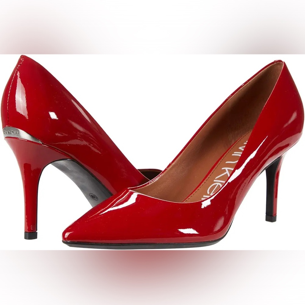 CALVIN KLEIN GAYLE RED PATENT PUMPS 9